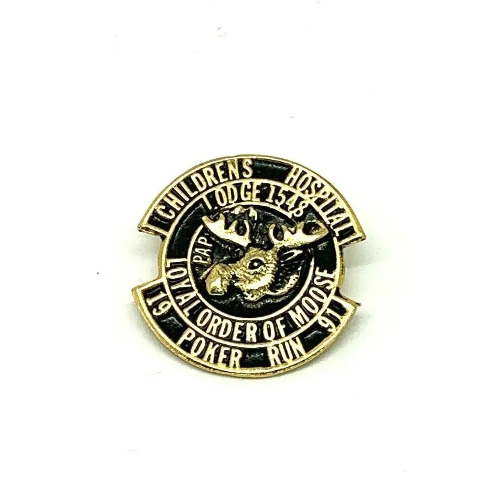 Loyal Order of Moose 1991 Poker Run Vintage Children Hospital Hat Vest Pin 1.2''